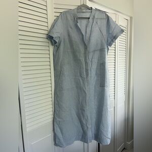 Light Blue Linen Short Sleeve Dress